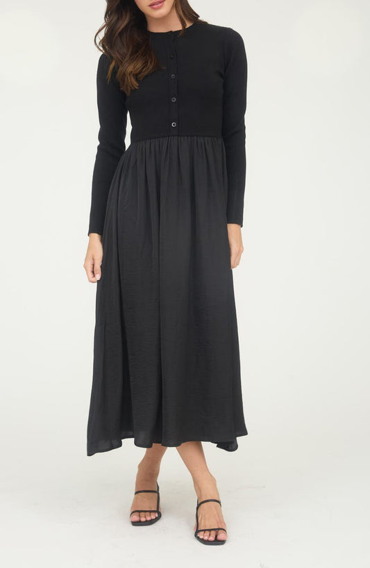 AUGUST SKY Mixed Media Long Sleeve Maxi Dress