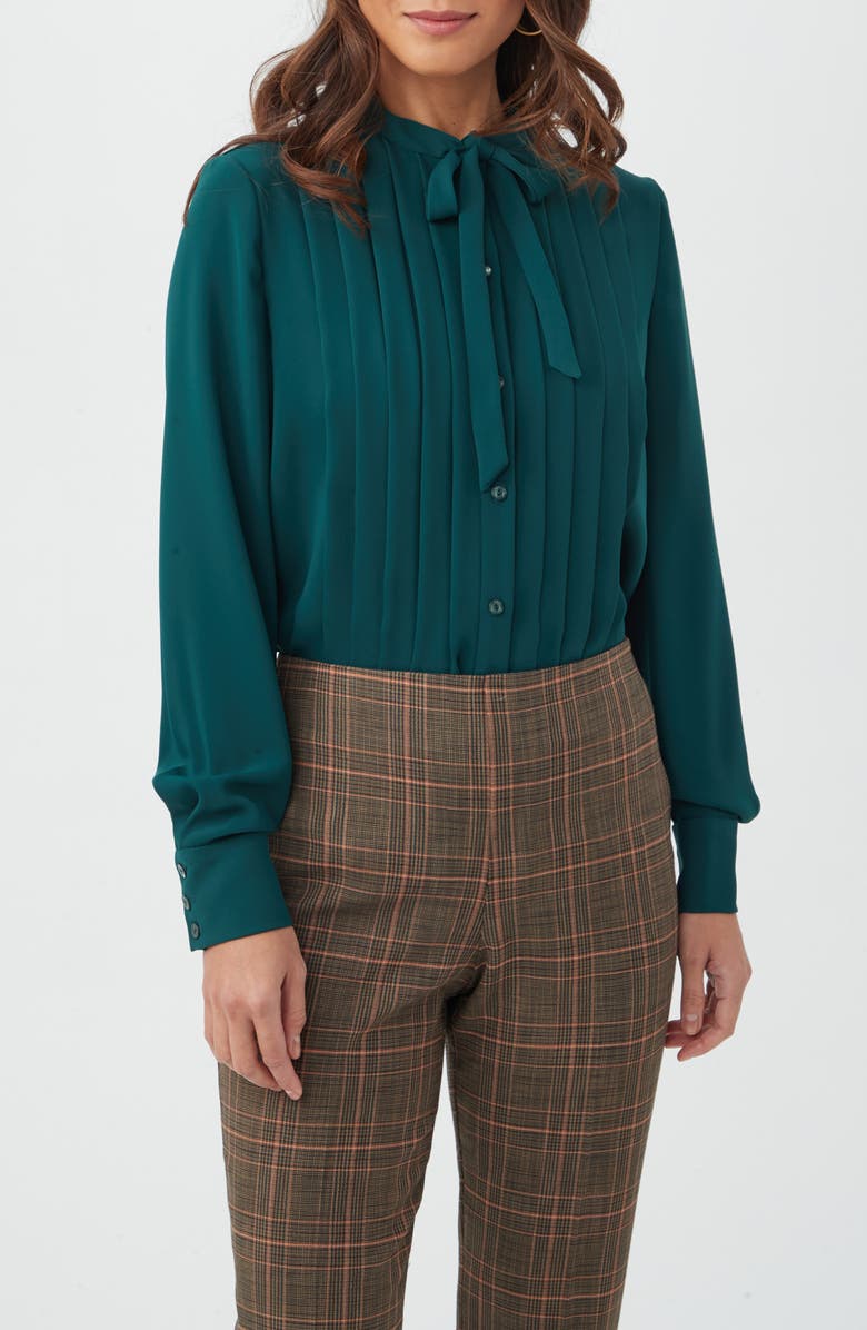Trina Turk Adaeh Tie Neck Long Sleeve Button-Up Top