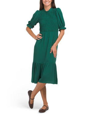 Smocked Top Puff Sleeve Dress