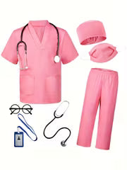 7pcs Doctor Outfit for Children, Including Nurse Scrubs, Perfect for Halloween Dress-Up for Boys And Girls Aged 3 to 11.