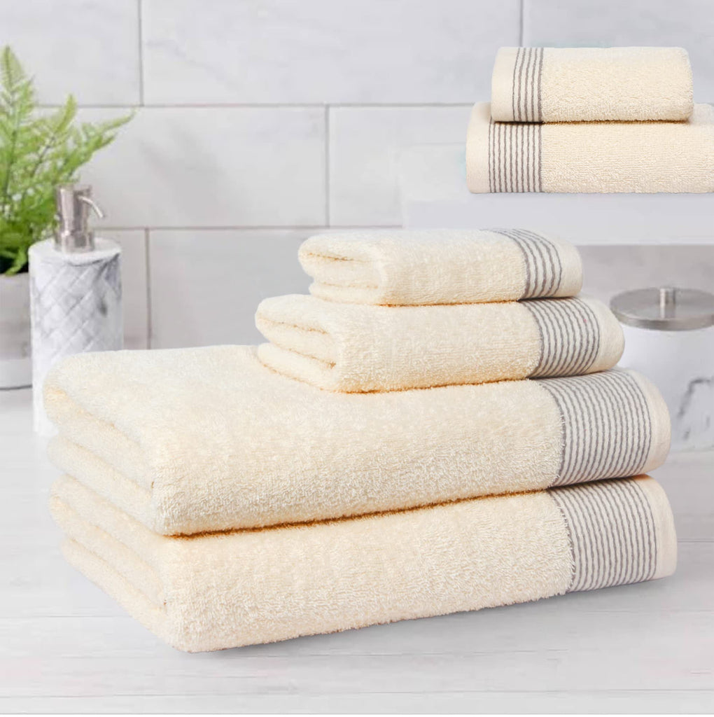 thumbnail image 4 of GLAMBURG Ultra Soft 6 Pack Cotton Towel Set, Contain 2 Bath Towels 28x55 inches, 2 Hand Towels 16x24 inches & 2 Wash Coths 12x12 inches, Compact Lightweight Quickdry Towel Set for Everyday use- Ivory, 4 of 8