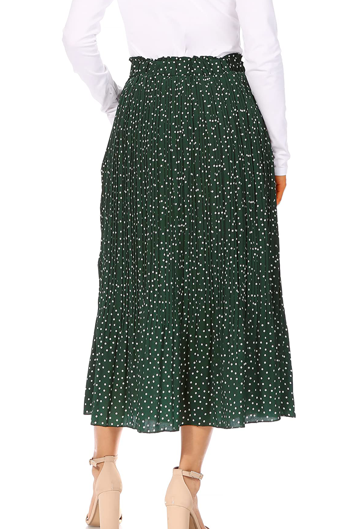 Walmart Fantaslook Midi Pleated Skirts for Women Polka Dot Swing High Waist Maxi Skirt with Pockets Dresses
