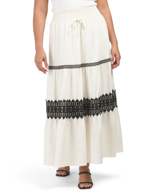 main image of Linen Blend Maxi Skirt With Trim