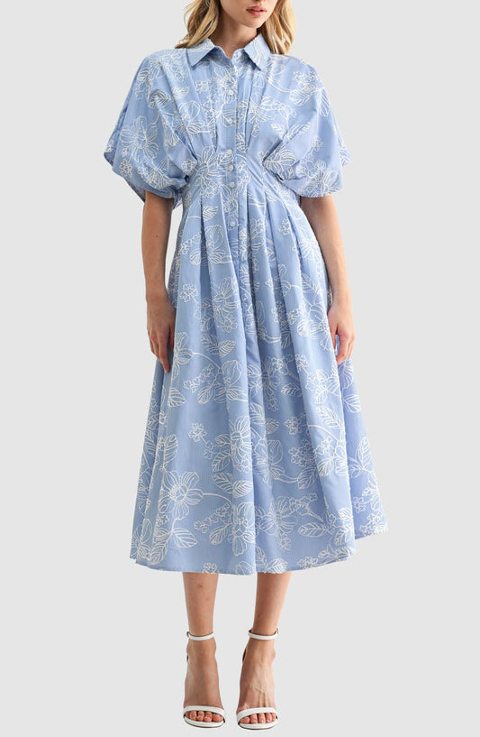 Embroidered Stripe Midi Shirtdress