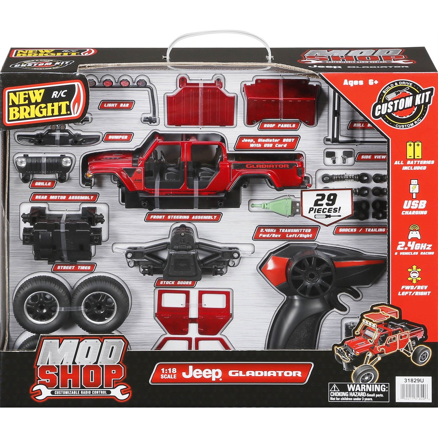 thumbnail image 3 of New Bright (1:18) Jeep Gladiator Mod Shop 29 Piece Remote Control Red Truck, 31829U Child Tween, 3 of 8