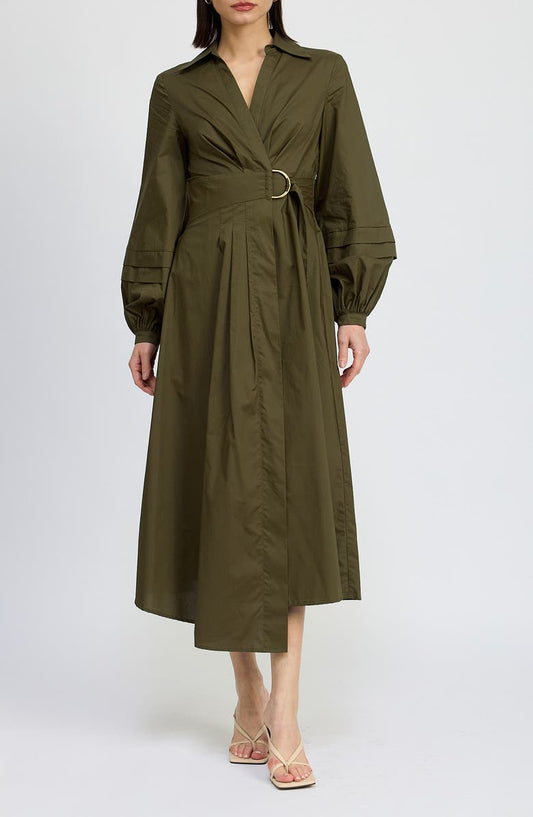 En Saison Berenger Long Sleeve Wrap Cotton Shirtdress