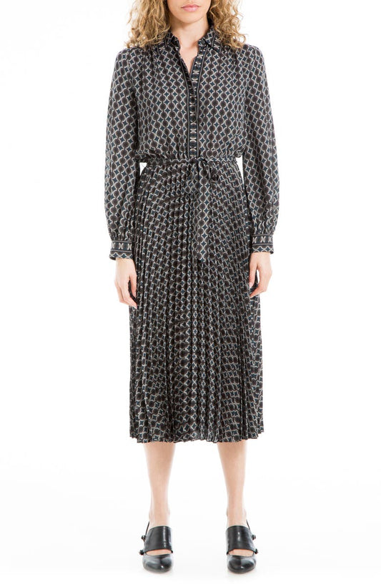 MAX STUDIO Long Sleeve Pleated Shirtdress