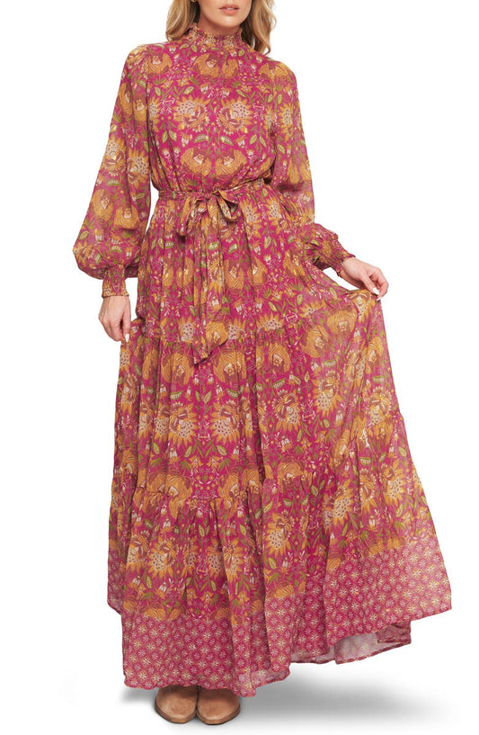 FLYING TOMATO Floral Balloon Sleeve Tiered Maxi Dress