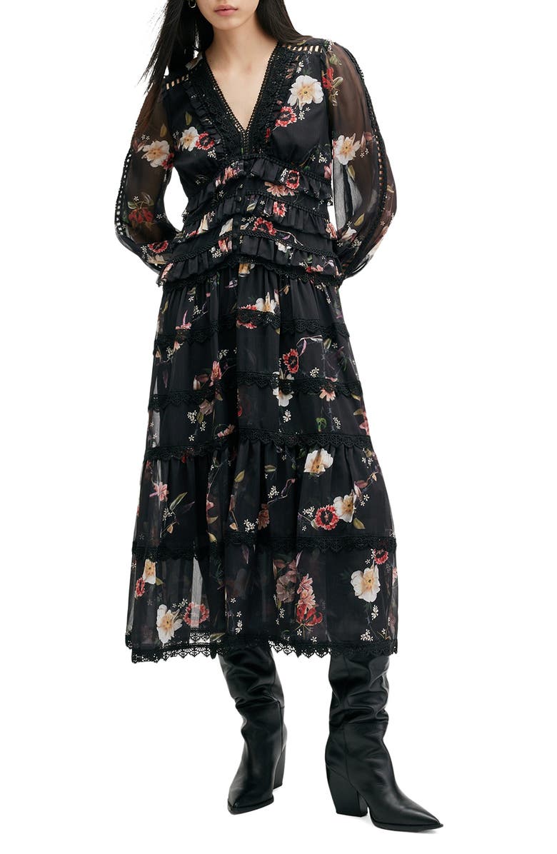 AllSaints Zora Long Sleeve Tiered Dress
