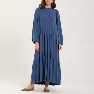 Walmart Ersazi Modest Dresses for Women Women's Plus Size Casual Dress High Collar Solid Color Long Sleeve Winter Fall Basic Casual Maxi Long Dress Daily Vacation Dress In Clearance Blue S