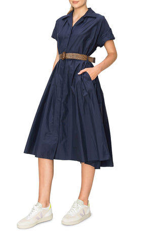 MELLODAY Belted Midi Shirtdress, Alternate, color, Navy