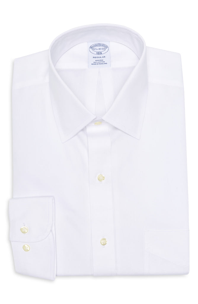 Brooks Brothers Non-Iron Long Sleeve Regular Fit Dress Shirt, Main, color, Solid White