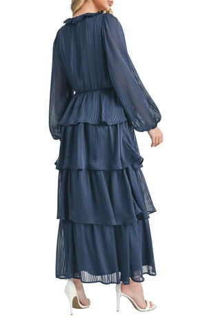 Lush Tiered Long Sleeve Maxi Dress, Alternate, color, Navy