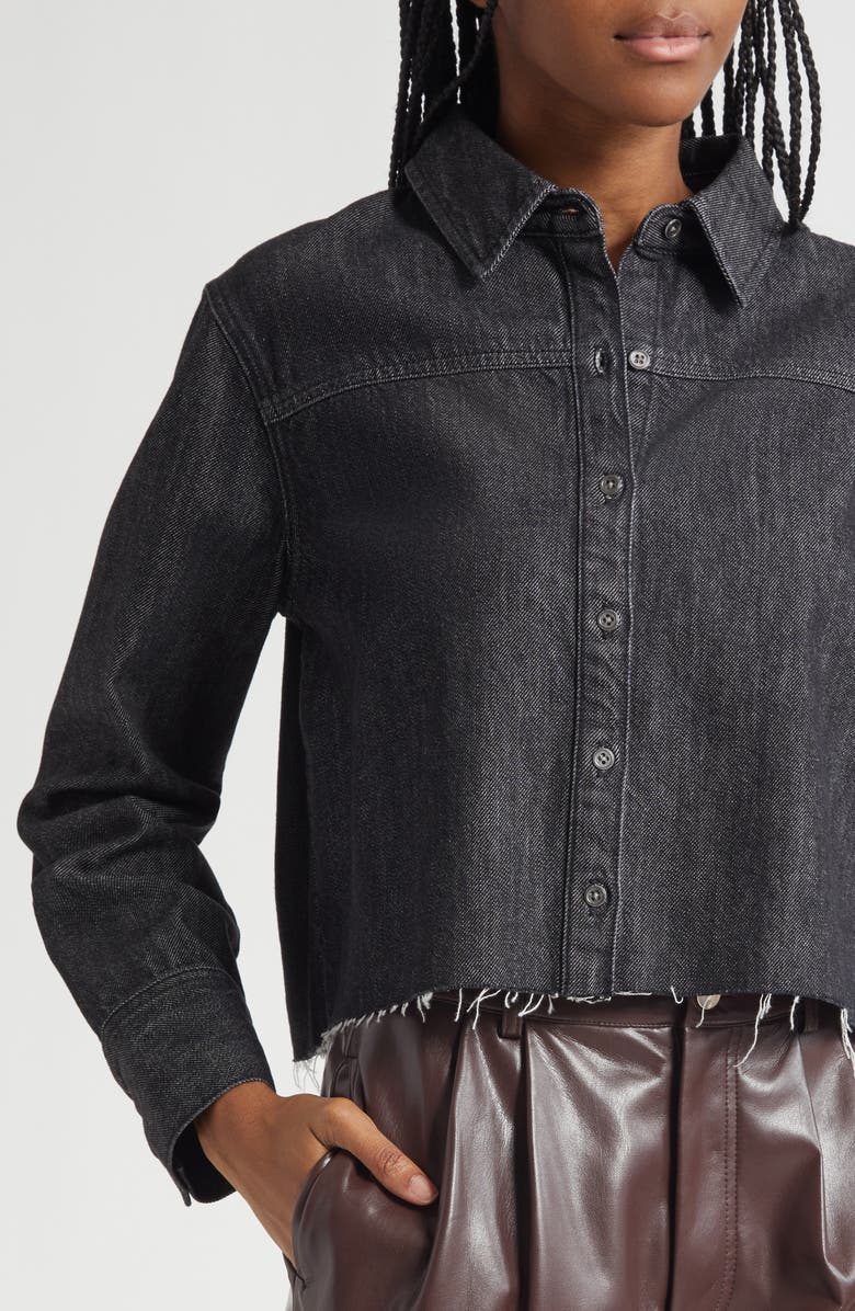Alice + Olivia Raw Hem Denim Button-Up Shirt