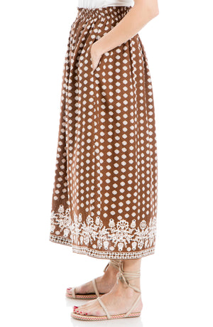 MAX STUDIO Print Linen Blend Midi Skirt, Alternate, color, Chstnt Flrl Border