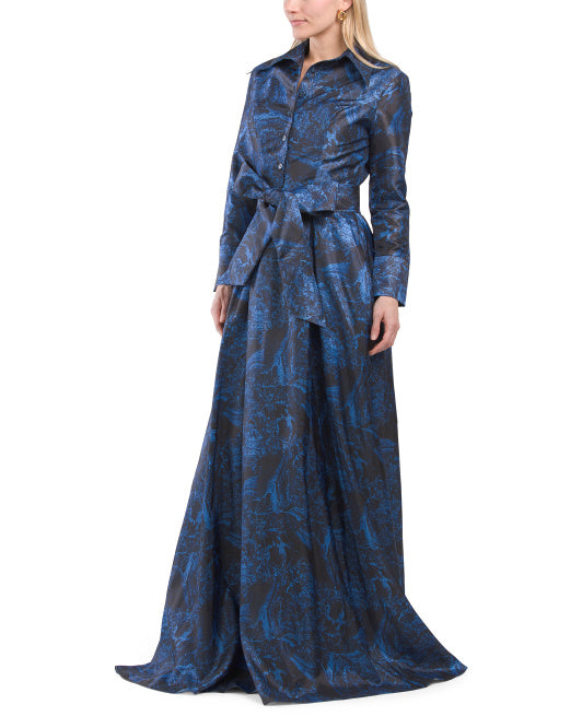 Three-quarter Sleeve Jacquard Shirt Dress Gown