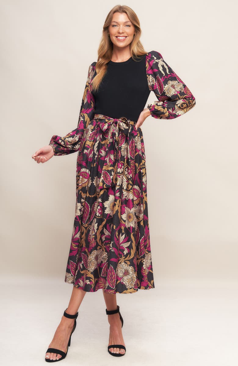 FLYING TOMATO Long Sleeve Mixed Media Fit & Flare Dress