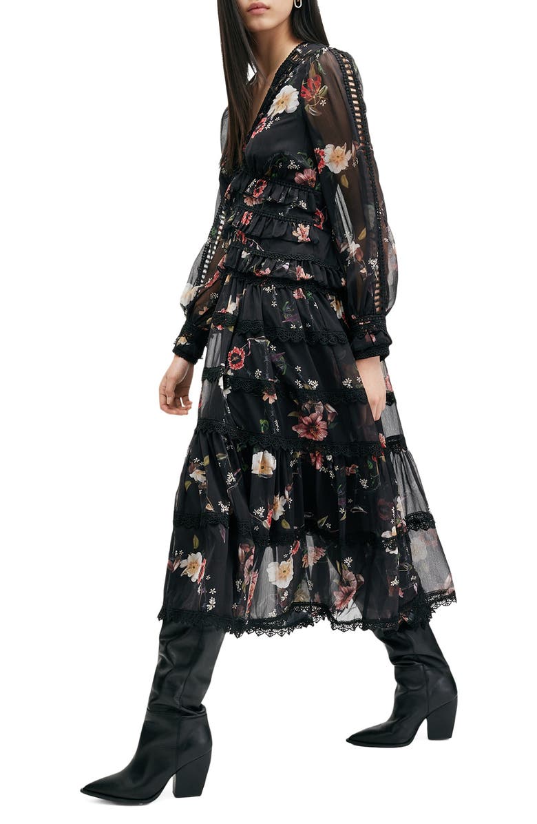 AllSaints Zora Long Sleeve Tiered Dress