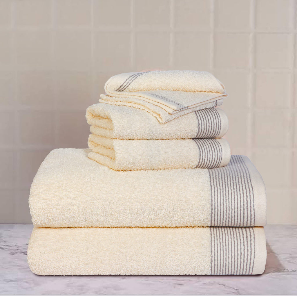 thumbnail image 3 of GLAMBURG Ultra Soft 6 Pack Cotton Towel Set, Contain 2 Bath Towels 28x55 inches, 2 Hand Towels 16x24 inches & 2 Wash Coths 12x12 inches, Compact Lightweight Quickdry Towel Set for Everyday use- Ivory, 3 of 8