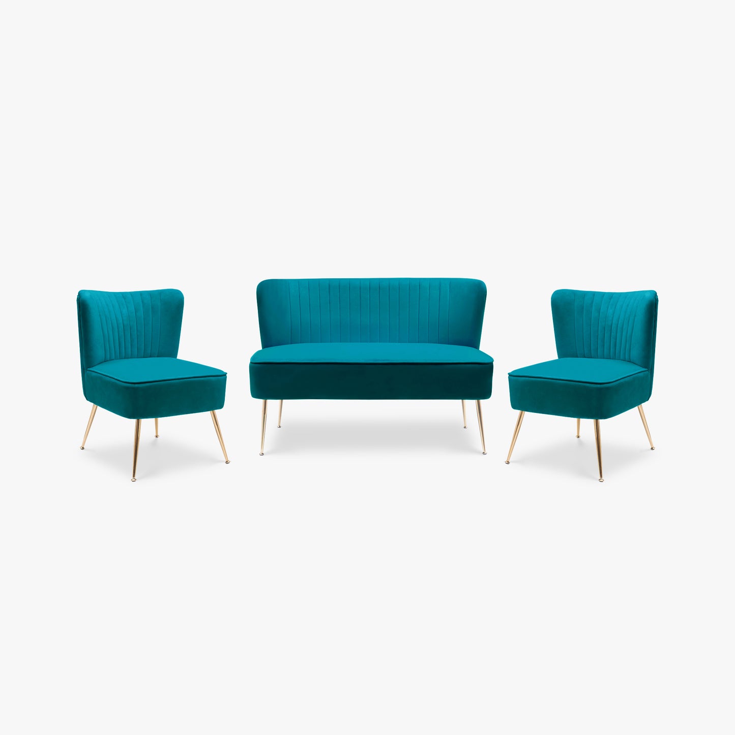 Walmart WestinTrends Mid Century Modern Tufted Velvet Loveseat Sofa and 22" Accent Chair 3-Piece Set, Teal