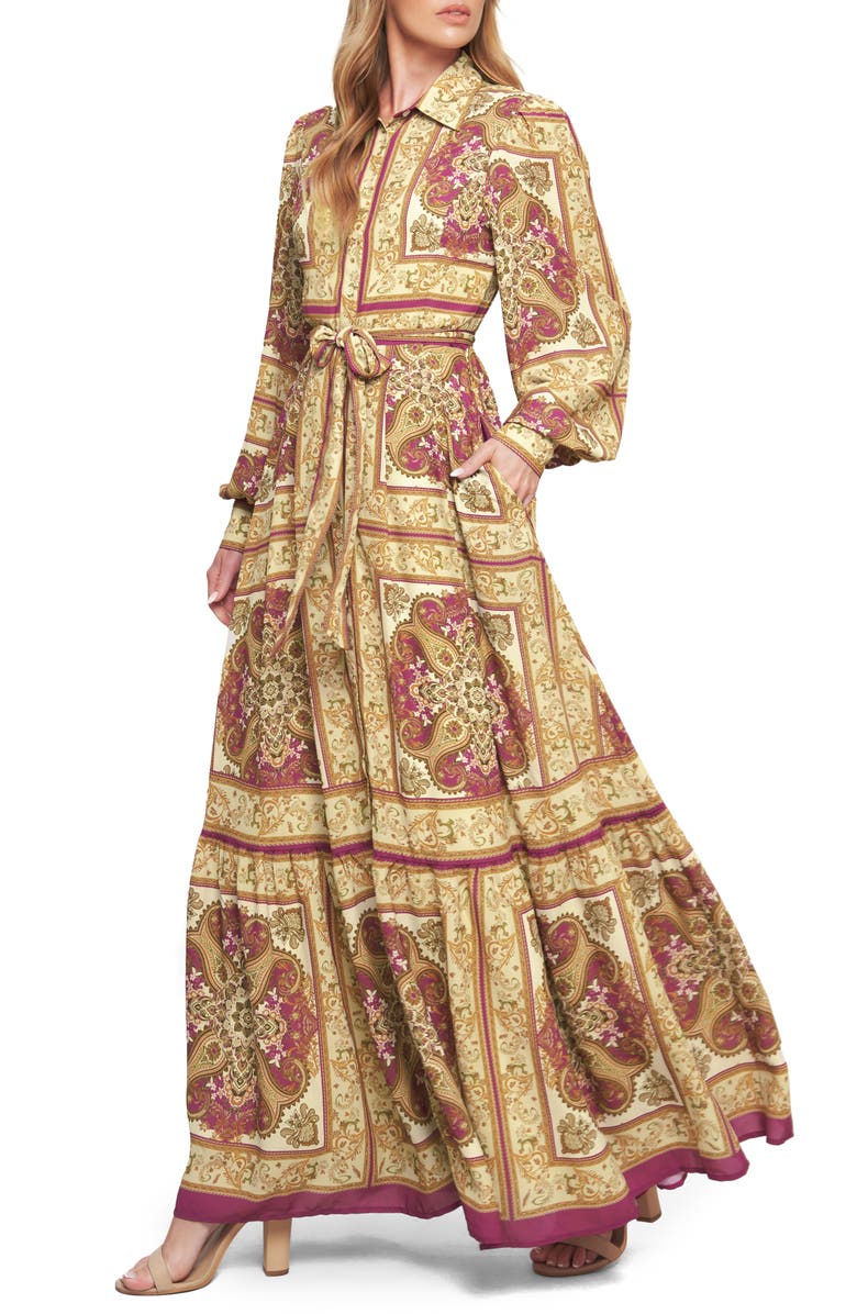 FLYING TOMATO Print Long Sleeve Maxi Dress