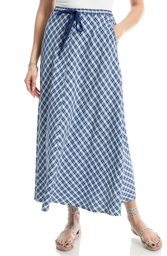 MAX STUDIO Plaid Drawstring Pull-On Maxi Skirt