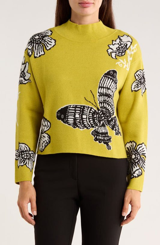 T Tahari Mock Neck Jacquard Sweater