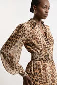 Georgette Belted Leopard Woven Shirt Dress