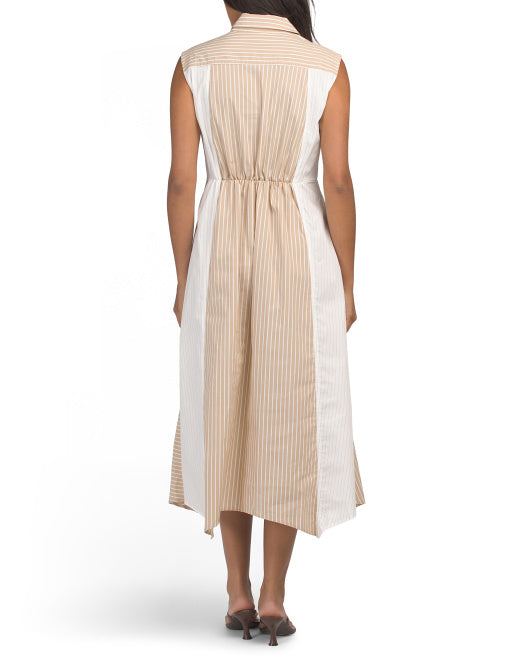 NICOLE MILLER Asymmetrical Hem Mixed Print Midi Shirt Dress