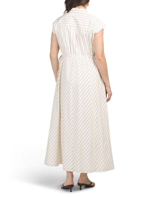 MAGASCHONI Extended Shoulder Collared Shirt Maxi Dress With Cinched Waist