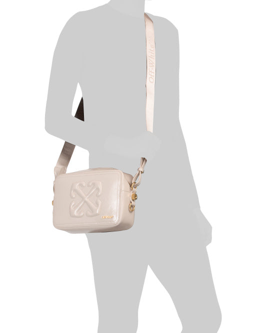 OFF WHITE Leather Medium Embossed Crossbody With Logo Webbed Strap