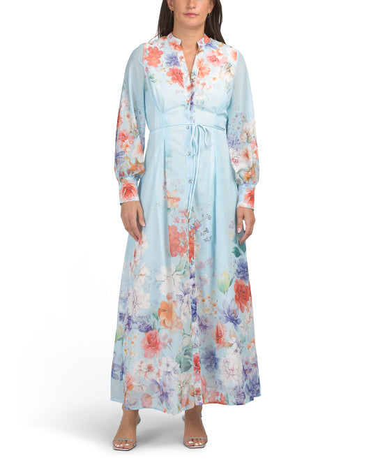 DALIA MACPHEE Long Sleeve Floral Print Maxi Dress