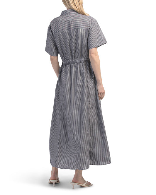 MAX STUDIO Button Front Maxi Dress With Side Pulls