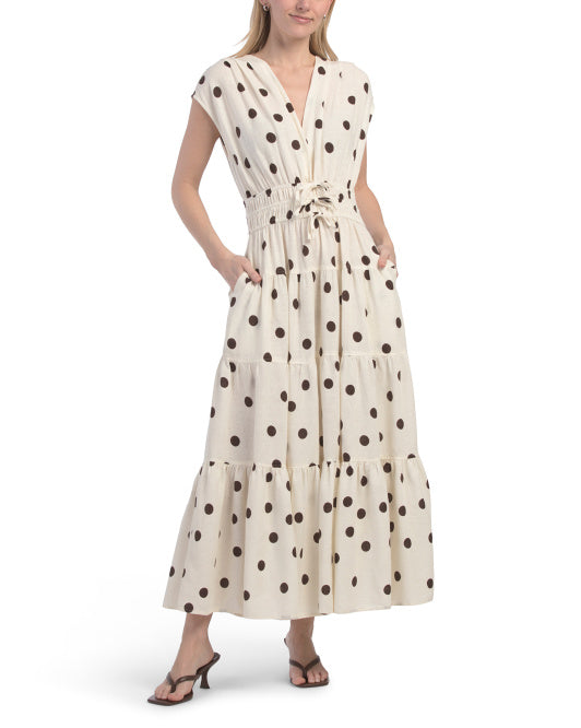 NICOLE MILLER NEW YORK Linen Blend Triple Bow Elastic Waist Maxi Dress