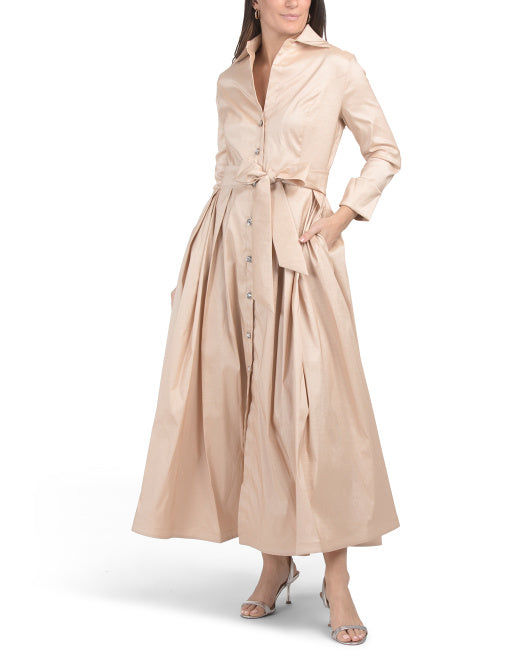 MARINA Stretch Taffetta Maxi Shirt Dress
