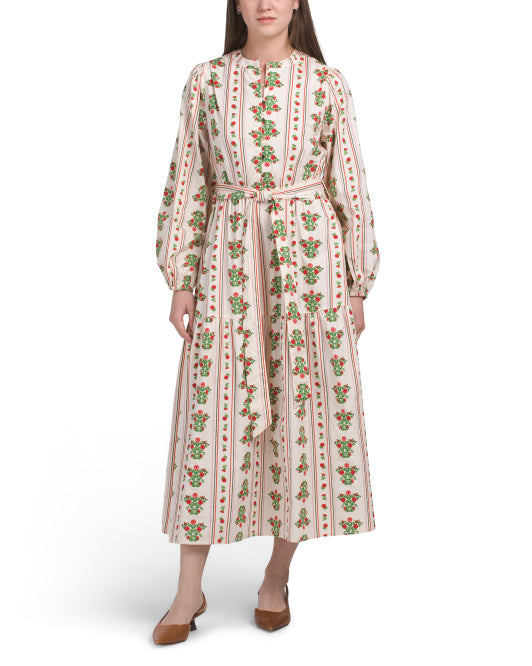 LEA Long Sleeve Floral Print Maxi Dress With Tie Waist