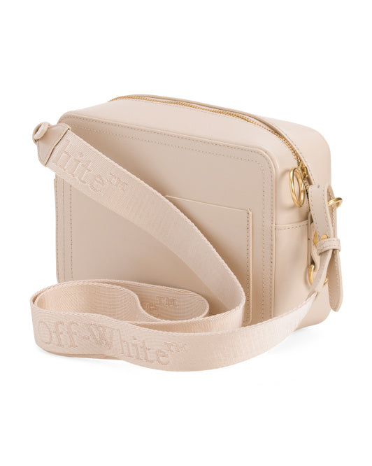 OFF WHITE Leather Medium Embossed Crossbody With Logo Webbed Strap