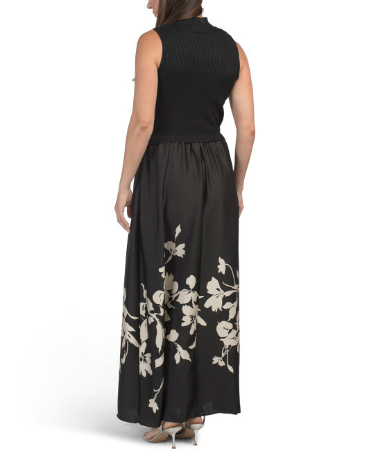 TAYLOR Knit Top Twofer Maxi Dress With Printed Skirt