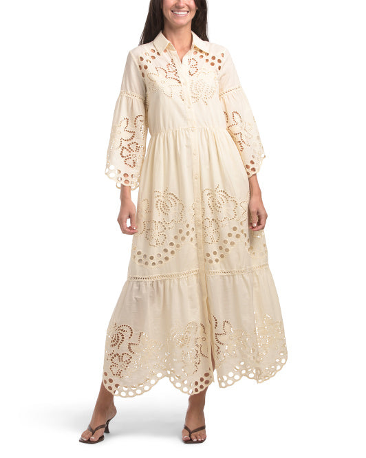 SOLITAIRE Long Sleeve Laser Cut Maxi Dress