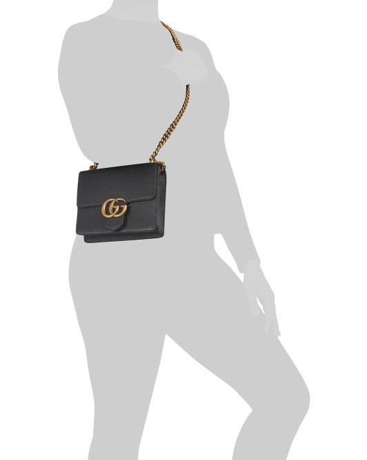 GUCCI Made In Italy Leather G G Marmont Small Crossbody With Chain Strap