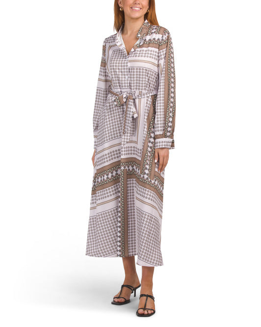 NANCY YANG Half Button Maxi Shirt Dress