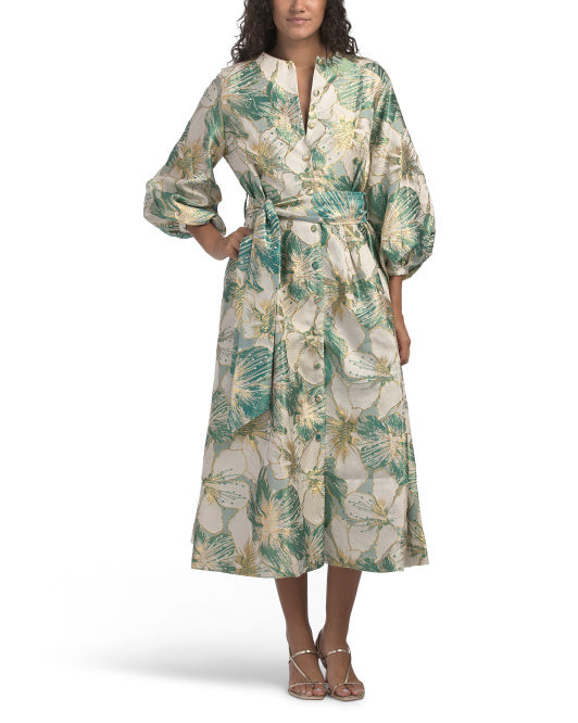 NANCY YANG Textured Button Down Maxi Dress