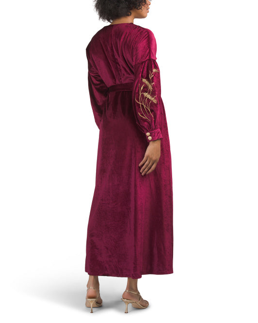 DALIA MACPHEE Long Sleeve Embroidered Maxi Dress
