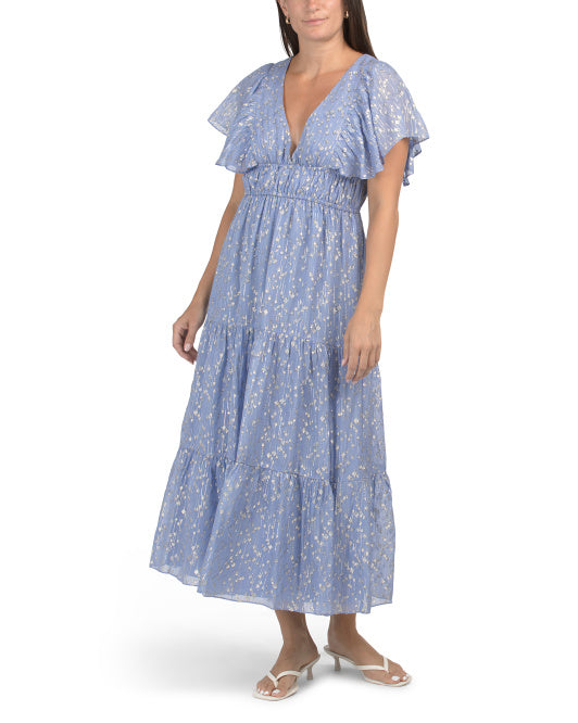 SAIL TO SABLE V-neck Flutter Sleeve Maxi Dress