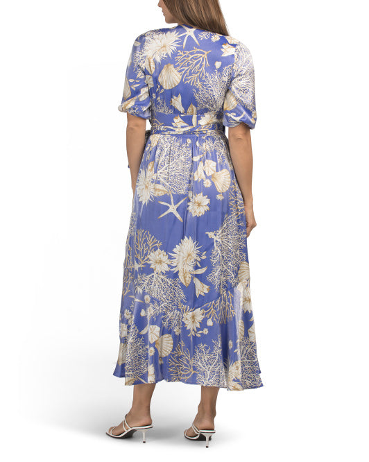 CIEBON Ariela Printed Puff Sleeve Wrap Maxi Dress