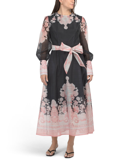 NANCY YANG Floral Tie Waist Maxi Dress
