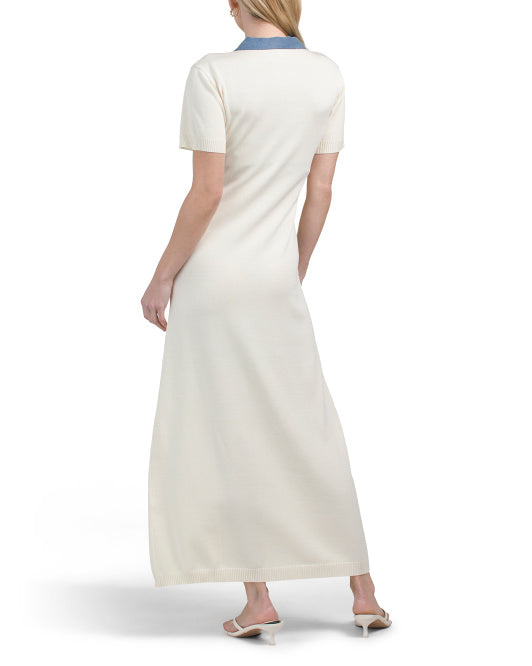 SUPER NATURAL BY SECRET MISSION Ribbed Knit Maxi Dress With Denim Trim