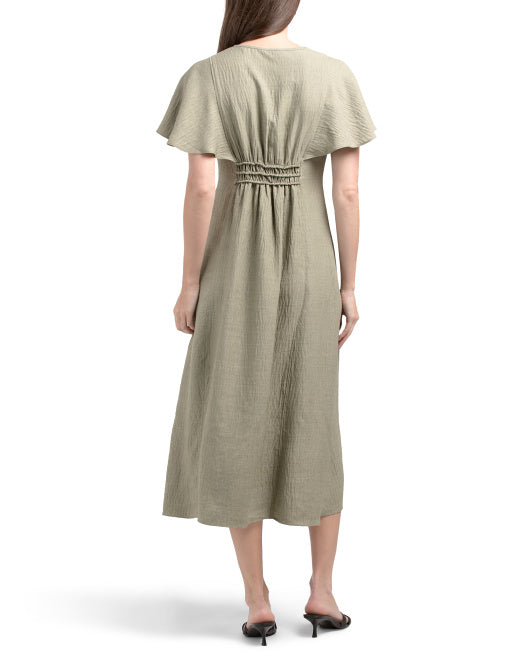 MAX STUDIO V-neck Flutter Sleeve Maxi Dress