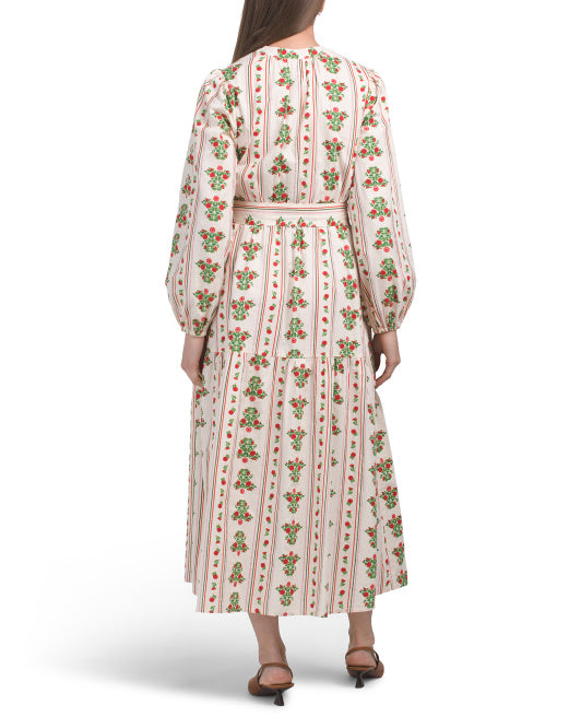 LEA Long Sleeve Floral Print Maxi Dress With Tie Waist