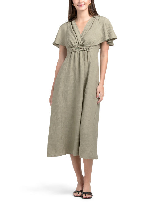 MAX STUDIO V-neck Flutter Sleeve Maxi Dress
